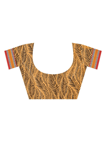 Beige Block Print Crepe Printed Saree