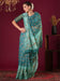 Blue Teal Bagru Cotton Linen Printed Saree