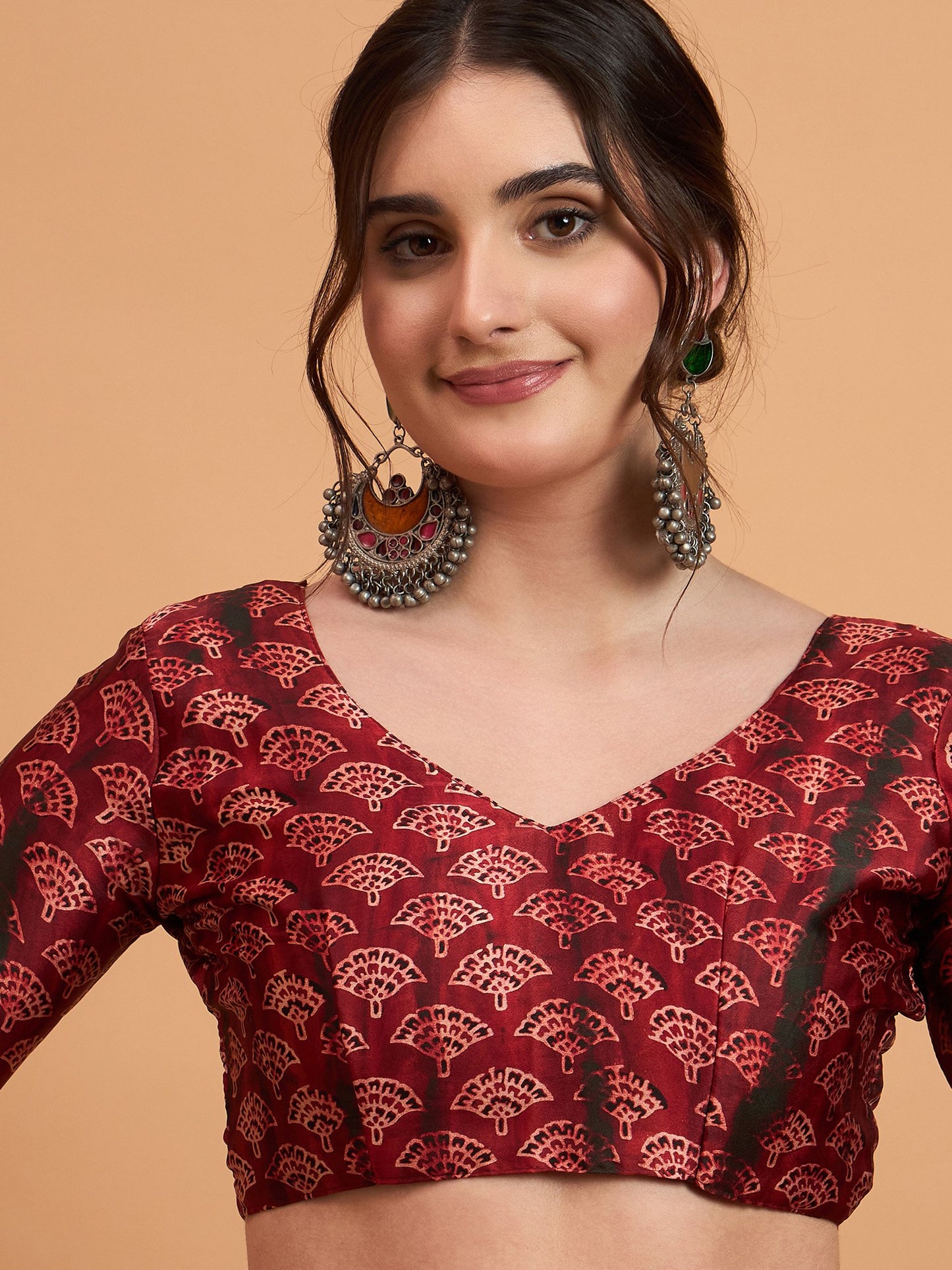 Maroon Block Print Pure Crepe Printed Saree