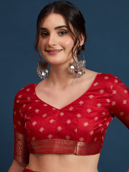 Red Sungudi Silk Blend Printed Saree