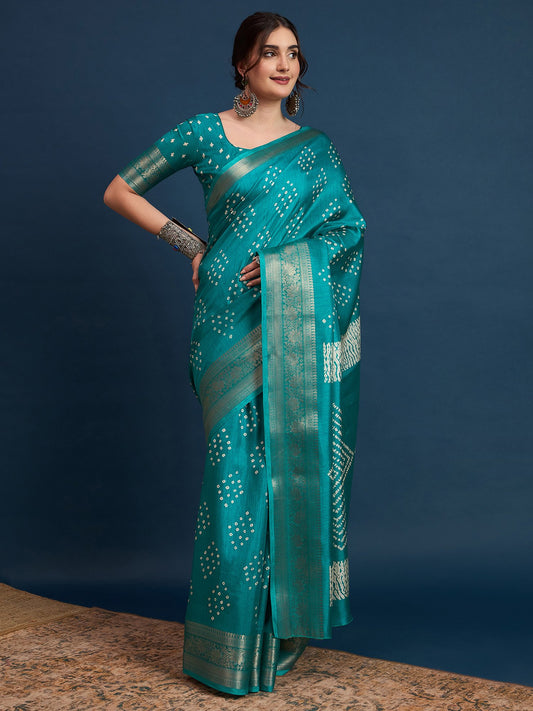 Blue Blue Sungudi Silk Blend Printed Saree