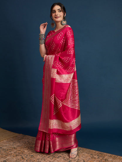 Pink Sungudi Silk Blend Printed Saree