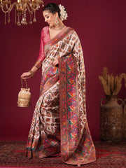 Cream Banarasi Viscose Silk Woven Saree