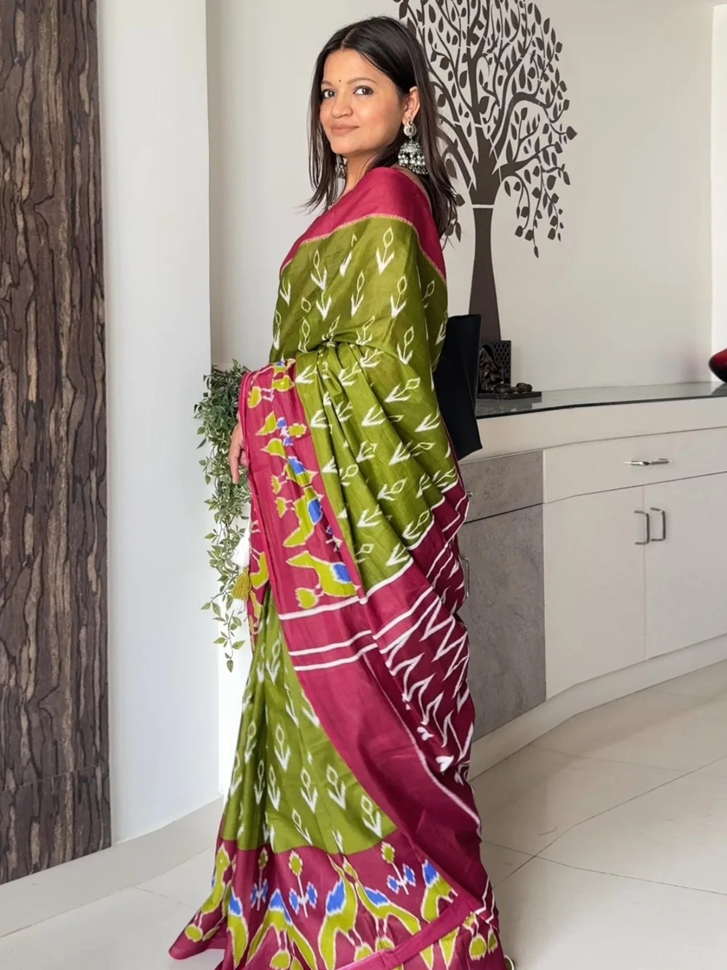 Light Ikat Cotton Printed Saree