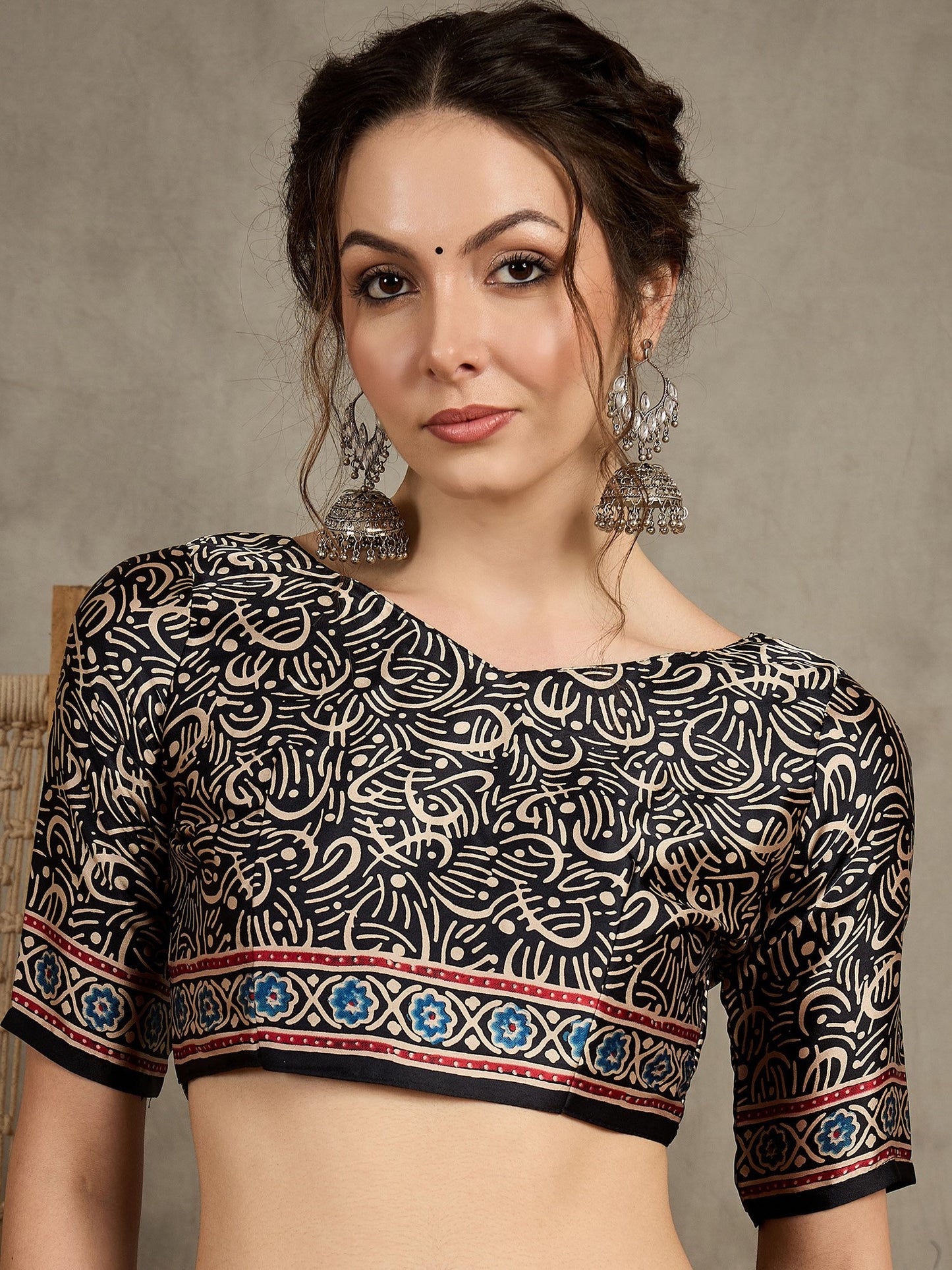 Black Block Print Pure Crepe Printed Saree