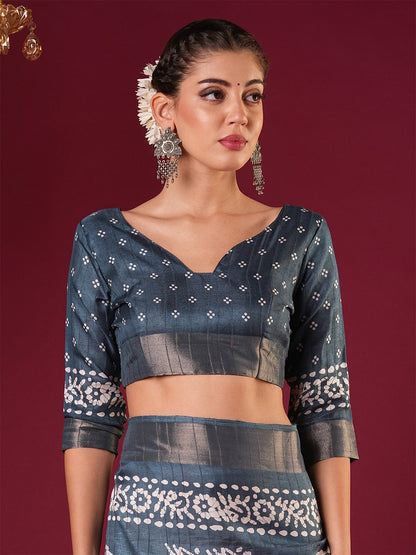 Blue Sungudi Silk Blend Printed Saree