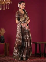 Rust Sungudi Silk Blend Printed Saree