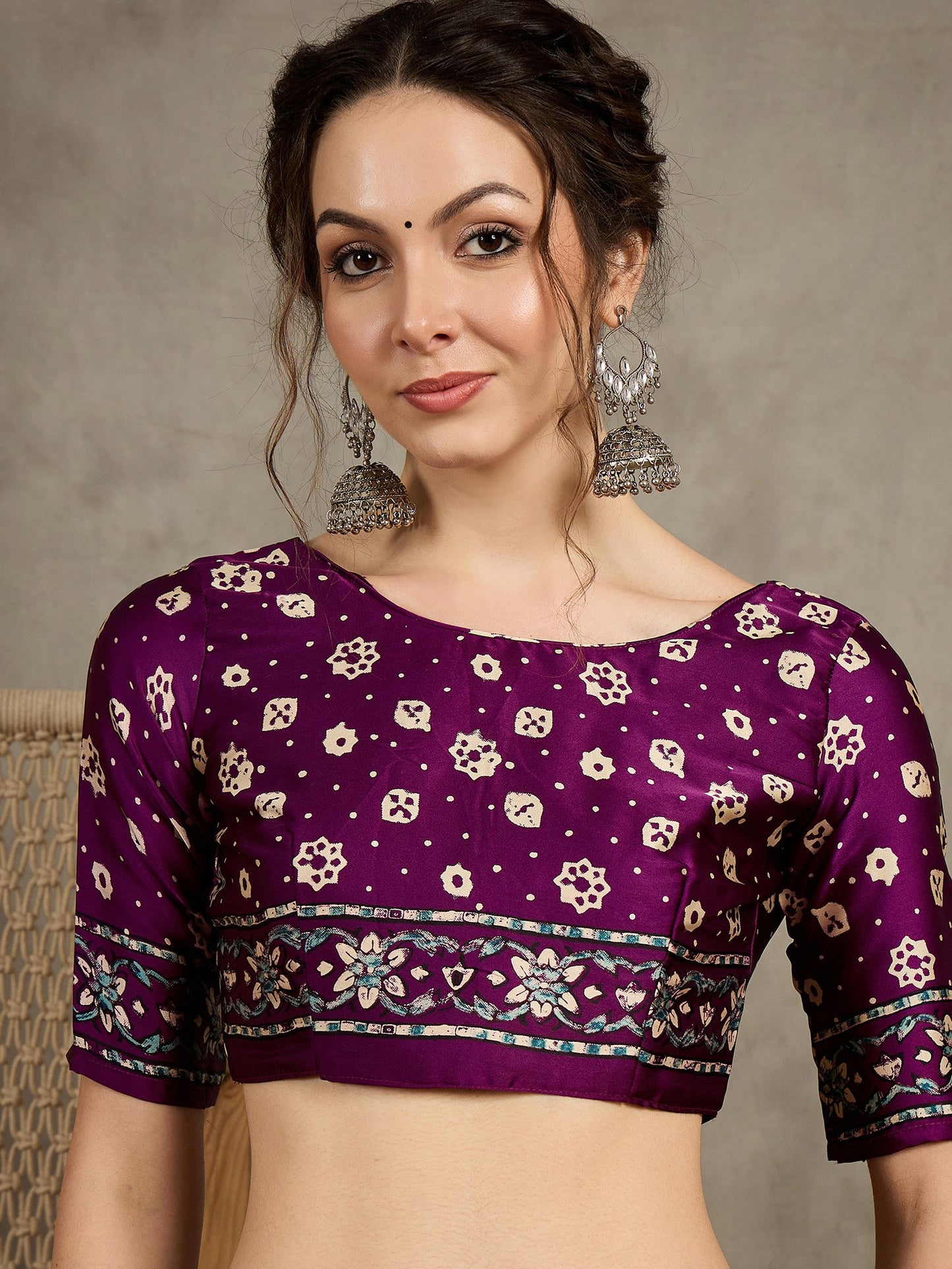 Magenta Block Print Pure Crepe Printed Saree
