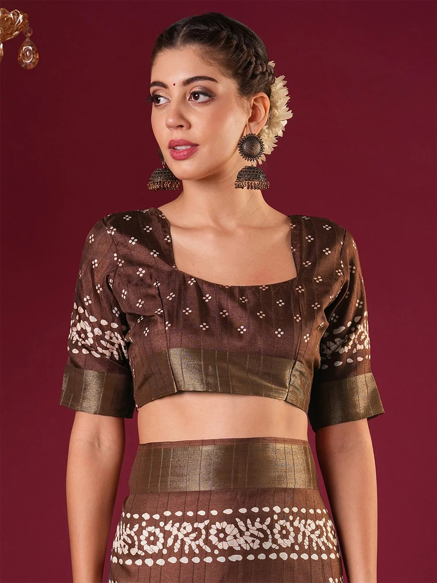 Rust Sungudi Silk Blend Printed Saree