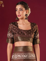 Rust Sungudi Silk Blend Printed Saree