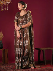 Brown Rust Sungudi Silk Blend Printed Saree