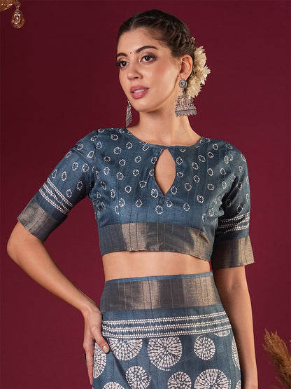 Blue Sungudi Silk Blend Printed Saree