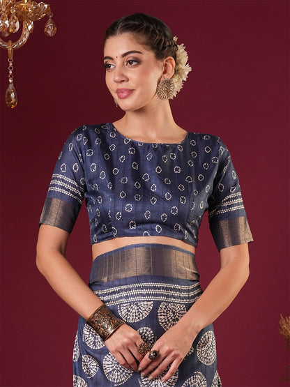Blue Sungudi Silk Blend Printed Saree