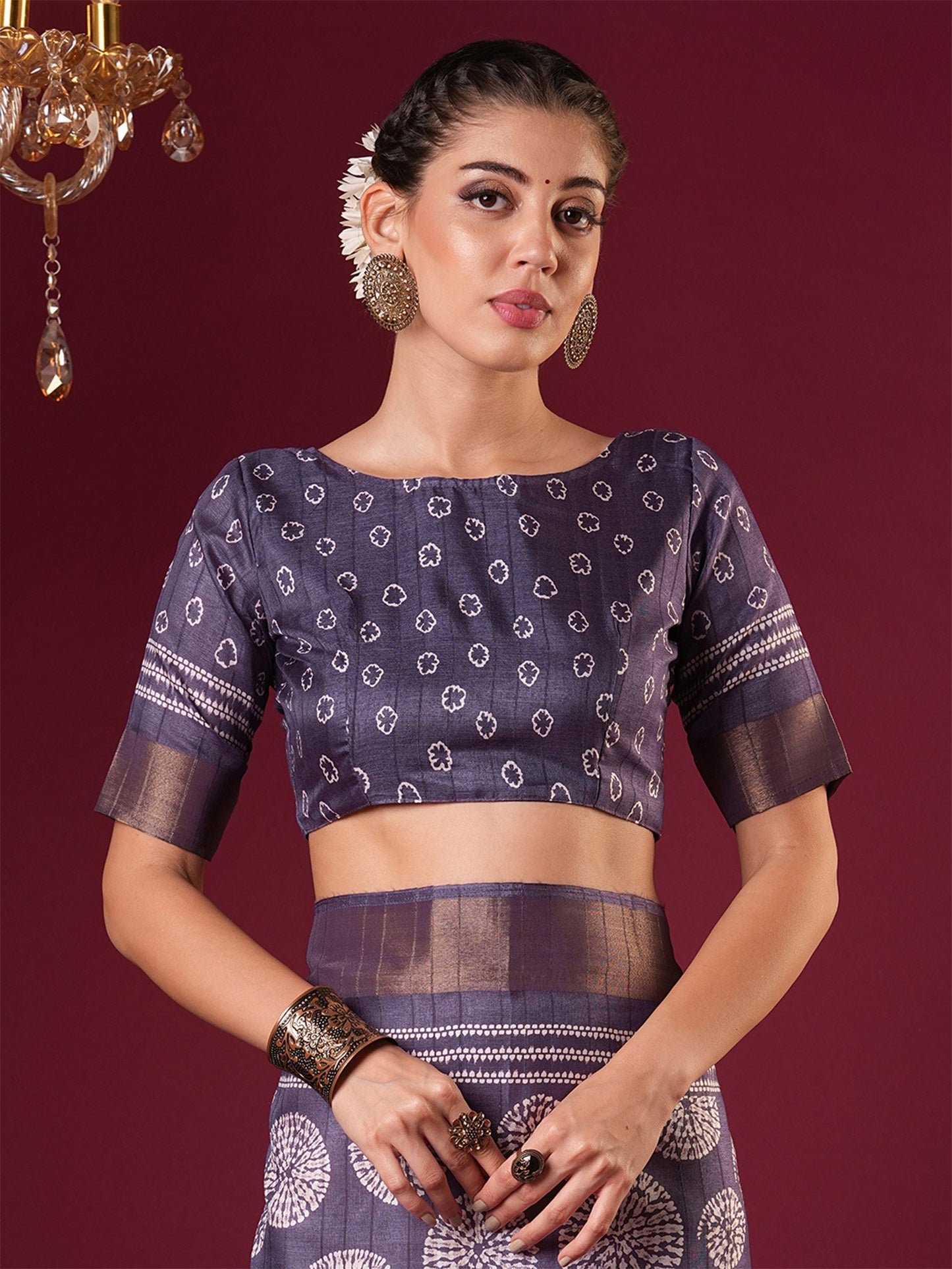 Purple Sungudi Silk Blend Printed Saree