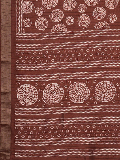 Brown Sungudi Silk Blend Printed Saree