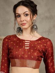 Rust Sungudi Silk Blend Printed Saree