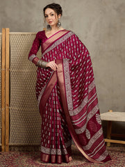 Magenta Sungudi Silk Blend Printed Saree - The Dori Store