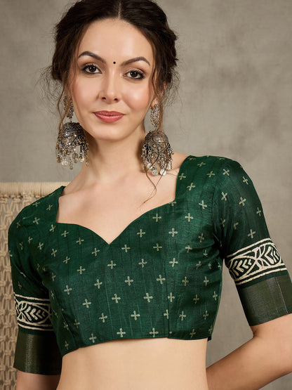 Green Sungudi Silk Blend Printed Saree