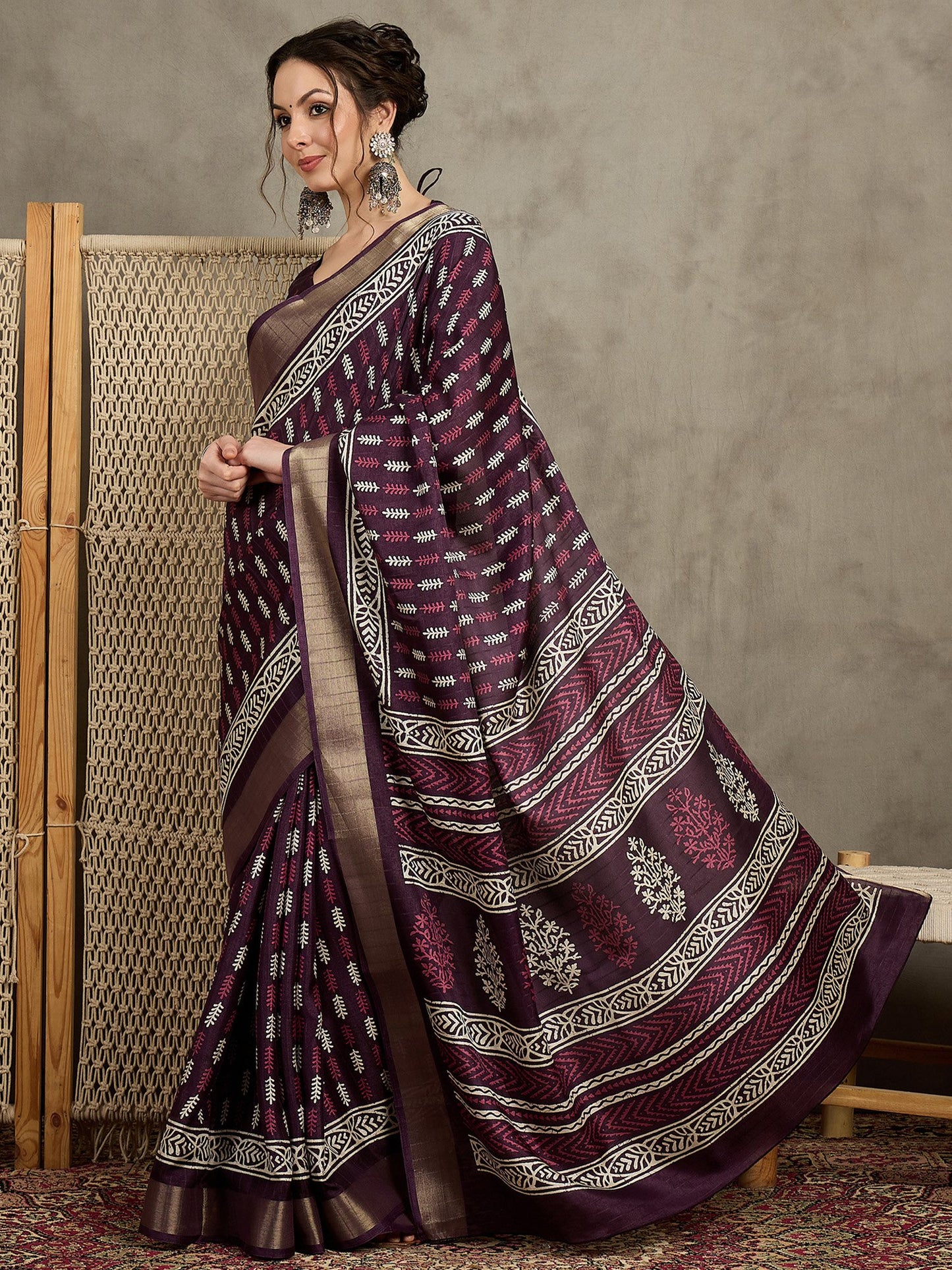 Purple Sungudi Silk Blend Printed Saree