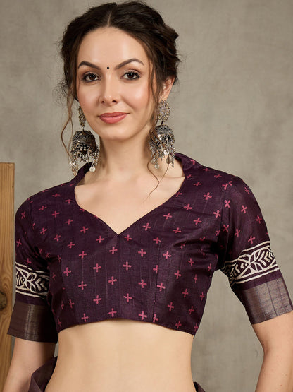 Purple Sungudi Silk Blend Printed Saree