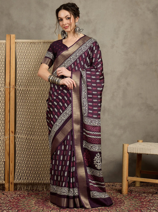 Purple Purple Sungudi Silk Blend Printed Saree