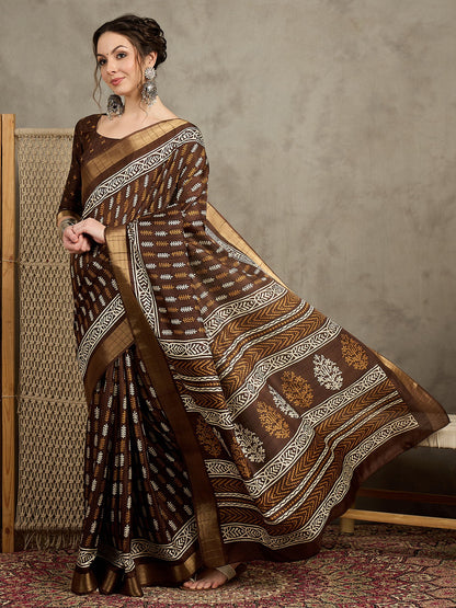 Brown Sungudi Silk Blend Printed Saree
