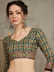 Green Block Print Pure Crepe Printed Saree