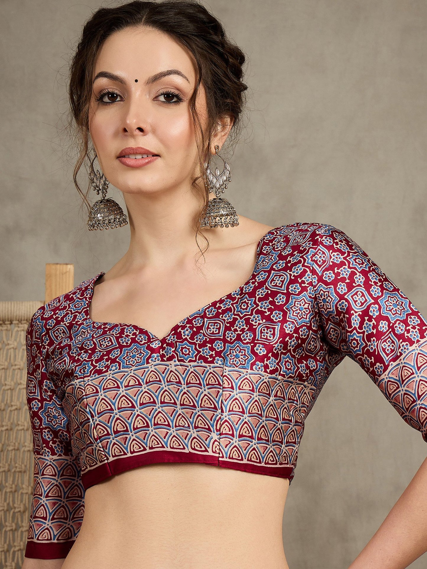 Maroon Block Print Pure Crepe Printed Saree