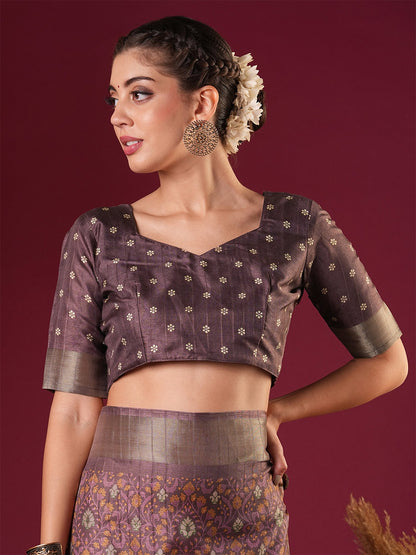 Mauve Sungudi Silk Blend Printed Saree
