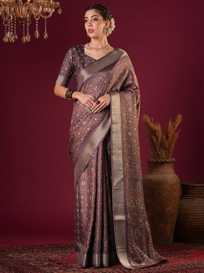 Purple Mauve Sungudi Silk Blend Printed Saree