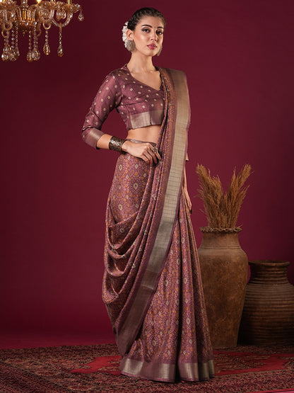 Rose Sungudi Silk Blend Printed Saree