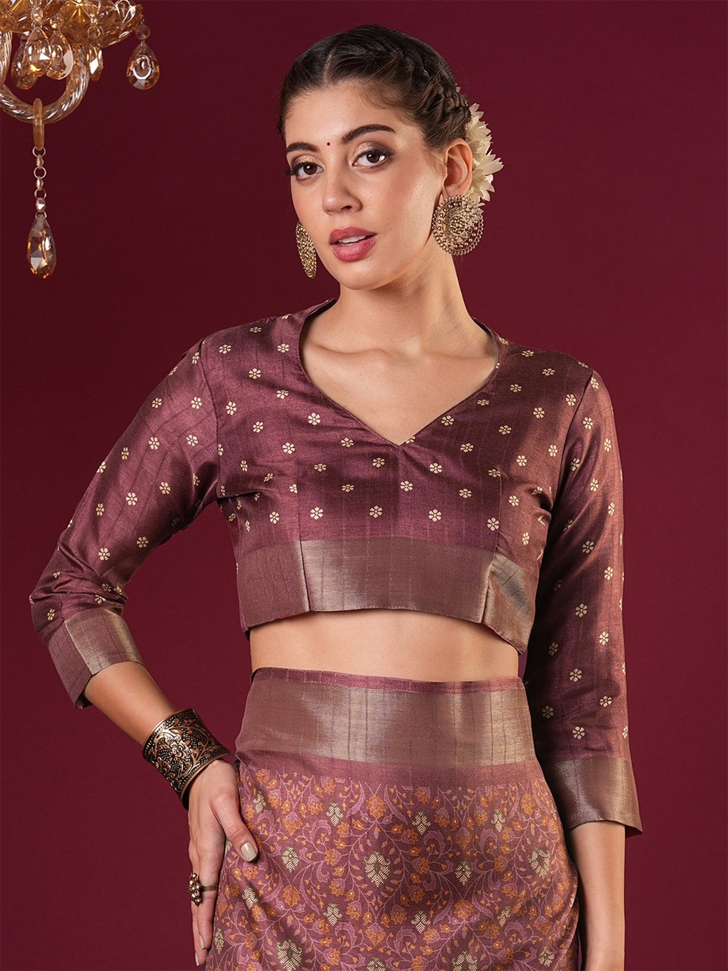 Rose Sungudi Silk Blend Printed Saree