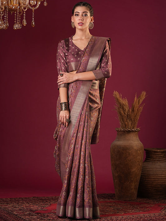 Pink Rose Sungudi Silk Blend Printed Saree