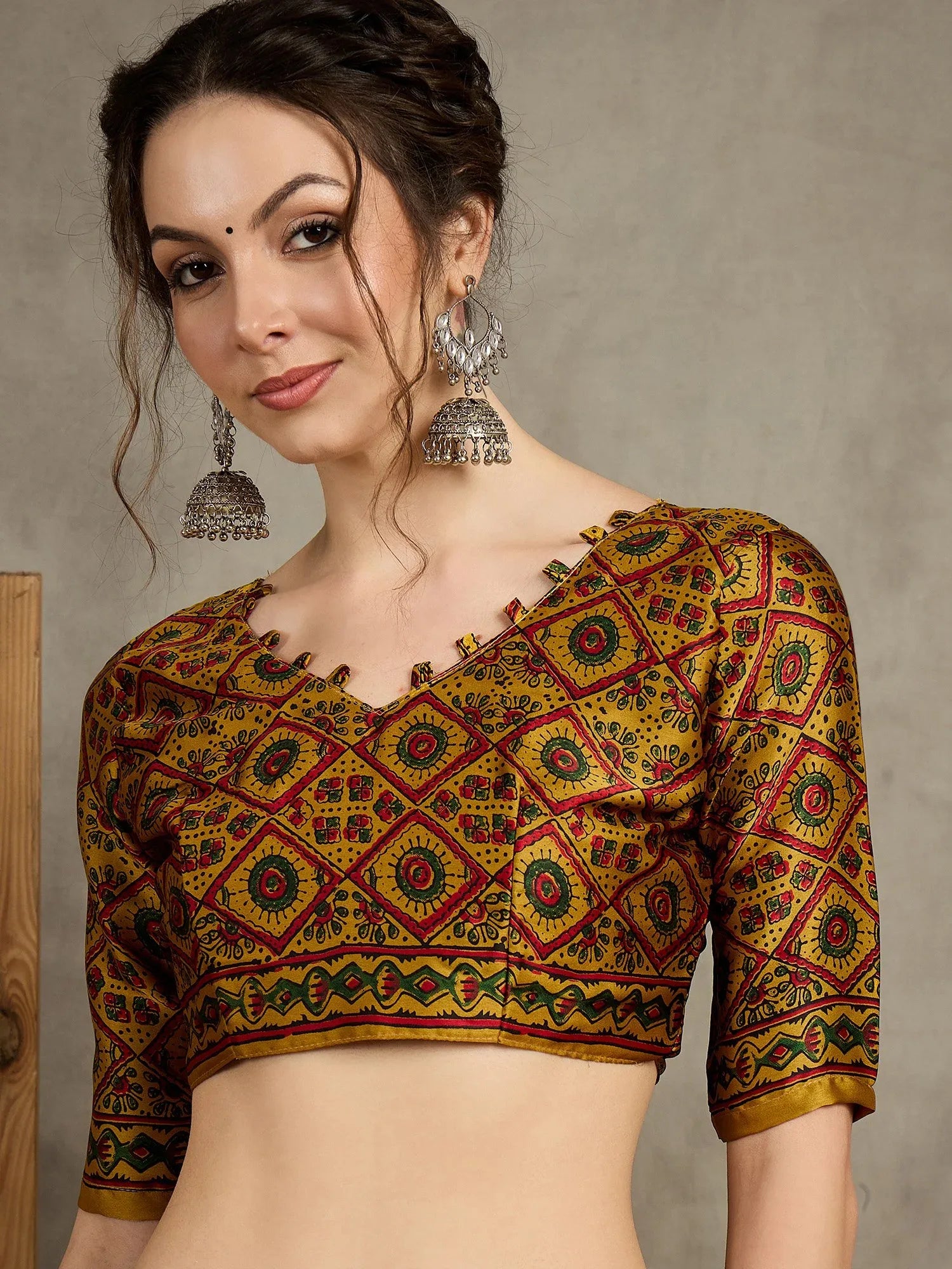 Mustard Block Print Pure Crepe Printed Saree