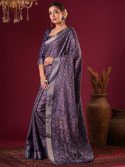 Purple Sungudi Silk Blend Printed Saree