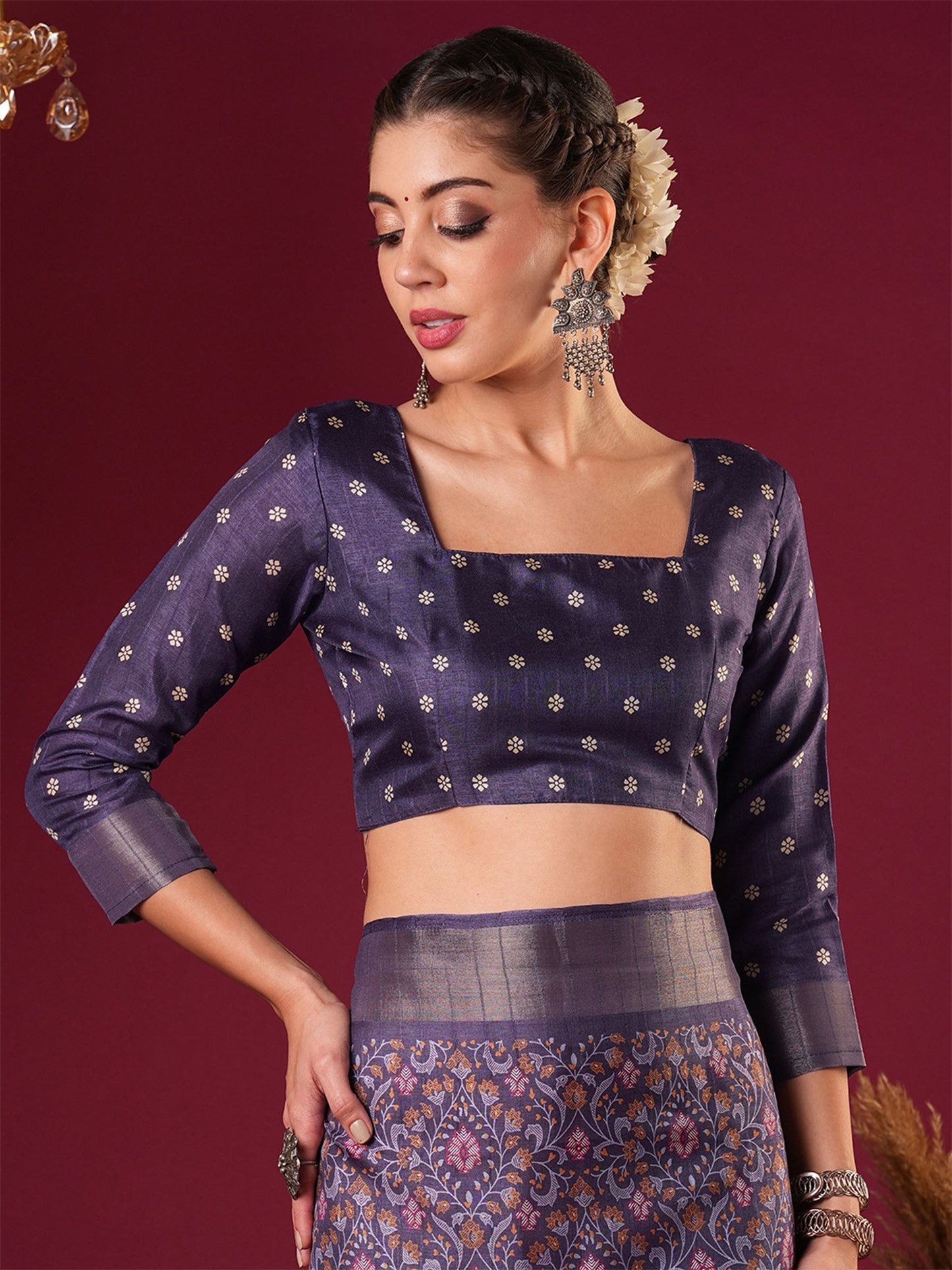 Purple Sungudi Silk Blend Printed Saree