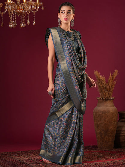 Blue Sungudi Silk Blend Printed Saree