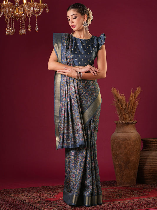 Blue Blue Sungudi Silk Blend Printed Saree