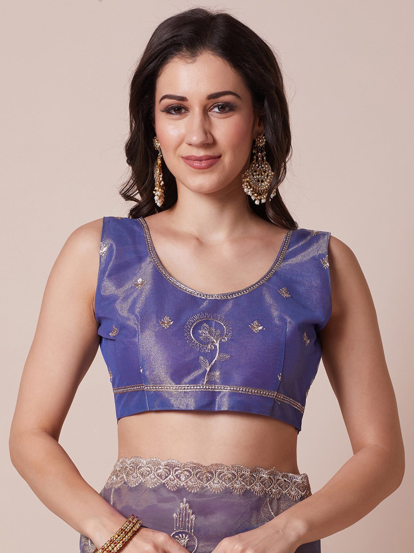 Violet Party Wear Net Embroidered Saree