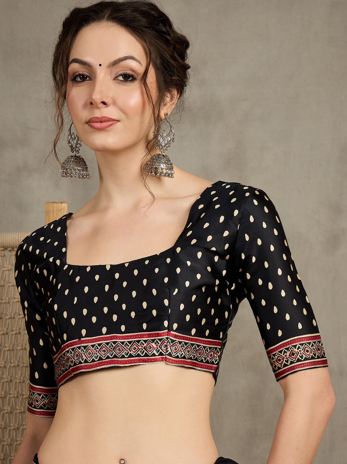 Black Block Print Pure Crepe Printed Saree