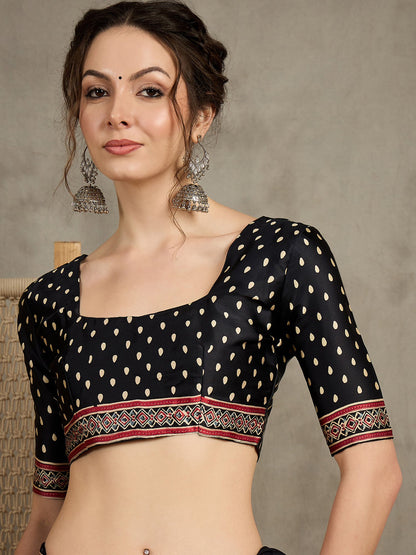 Black Block Print Pure Crepe Printed Saree