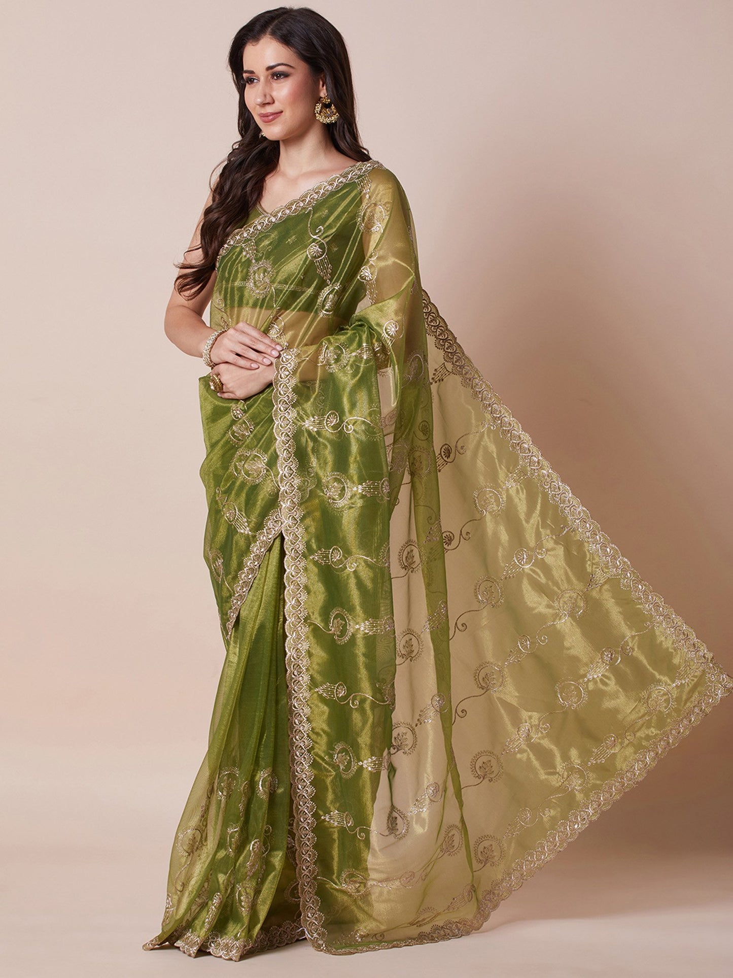 Light Party Wear Net Embroidered Saree