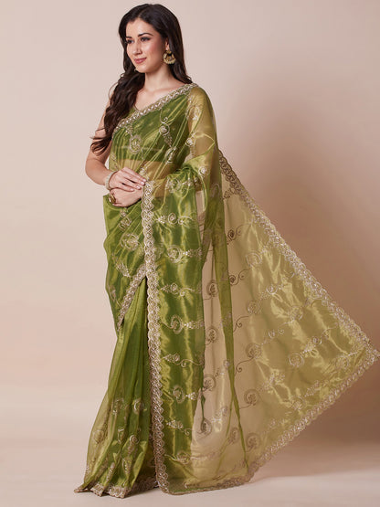 Light Party Wear Net Embroidered Saree