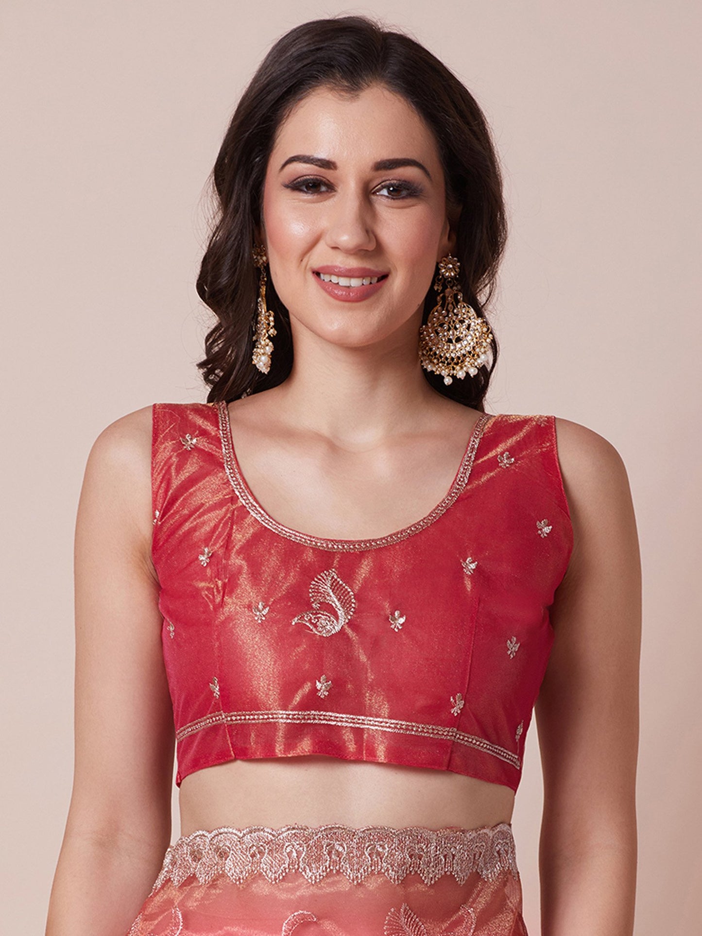 Orange Party Wear Net Embroidered Saree
