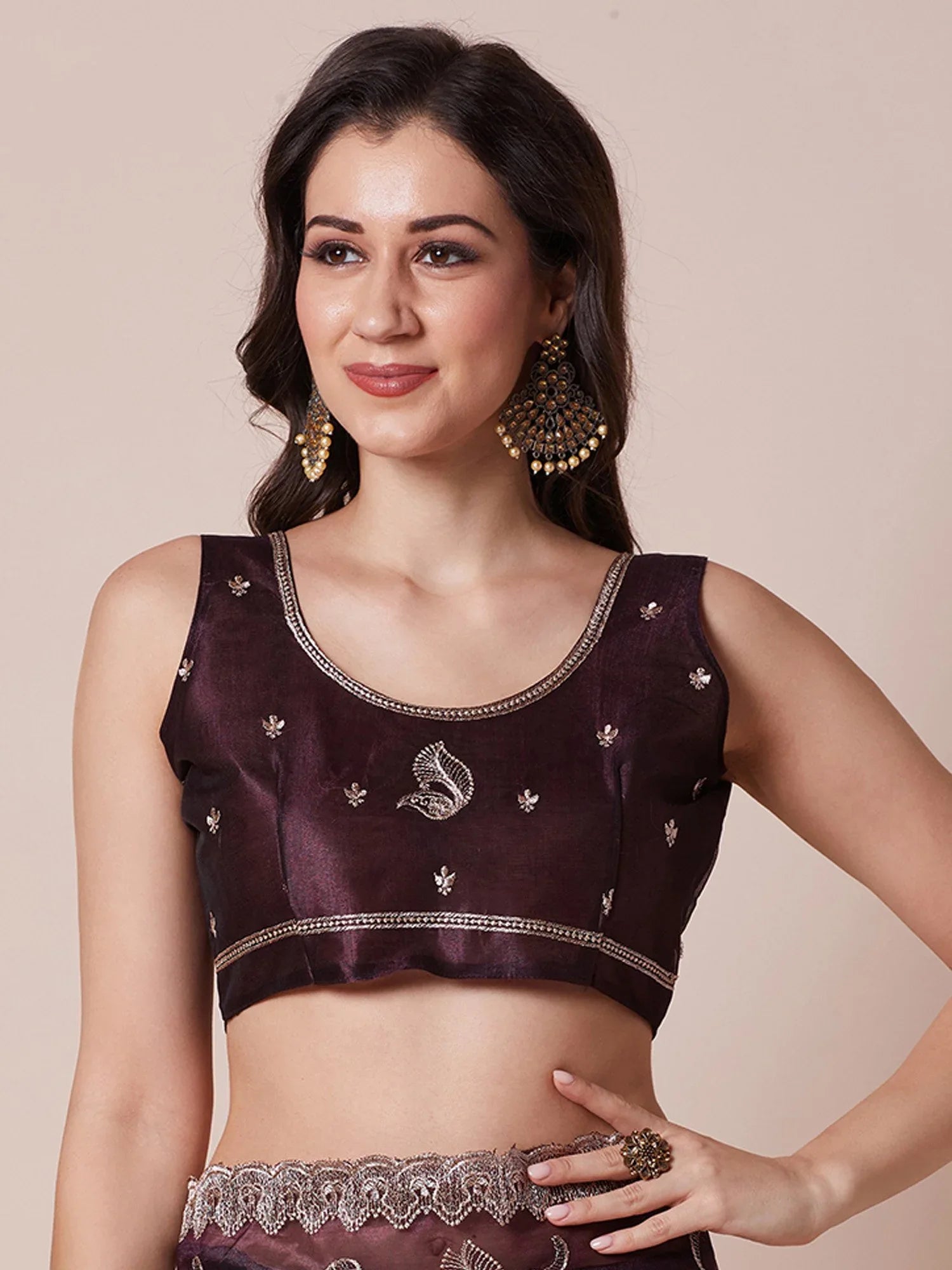 Purple Party Wear Net Embroidered Saree