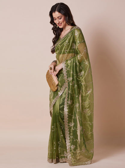Light Party Wear Net Embroidered Saree