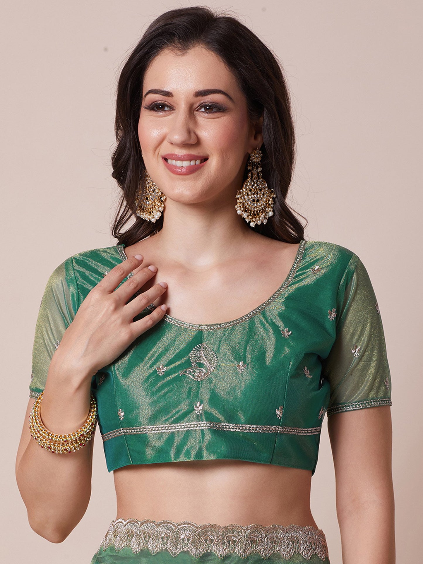 Teal Party Wear Net Embroidered Saree