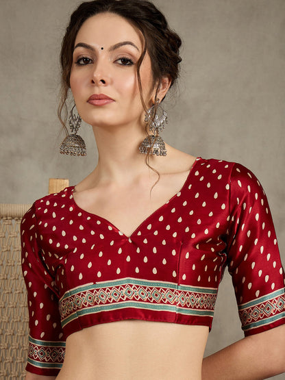Red Block Print Pure Crepe Printed Saree