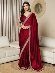 Maroon Maroon Party Wear Satin Embellished Saree