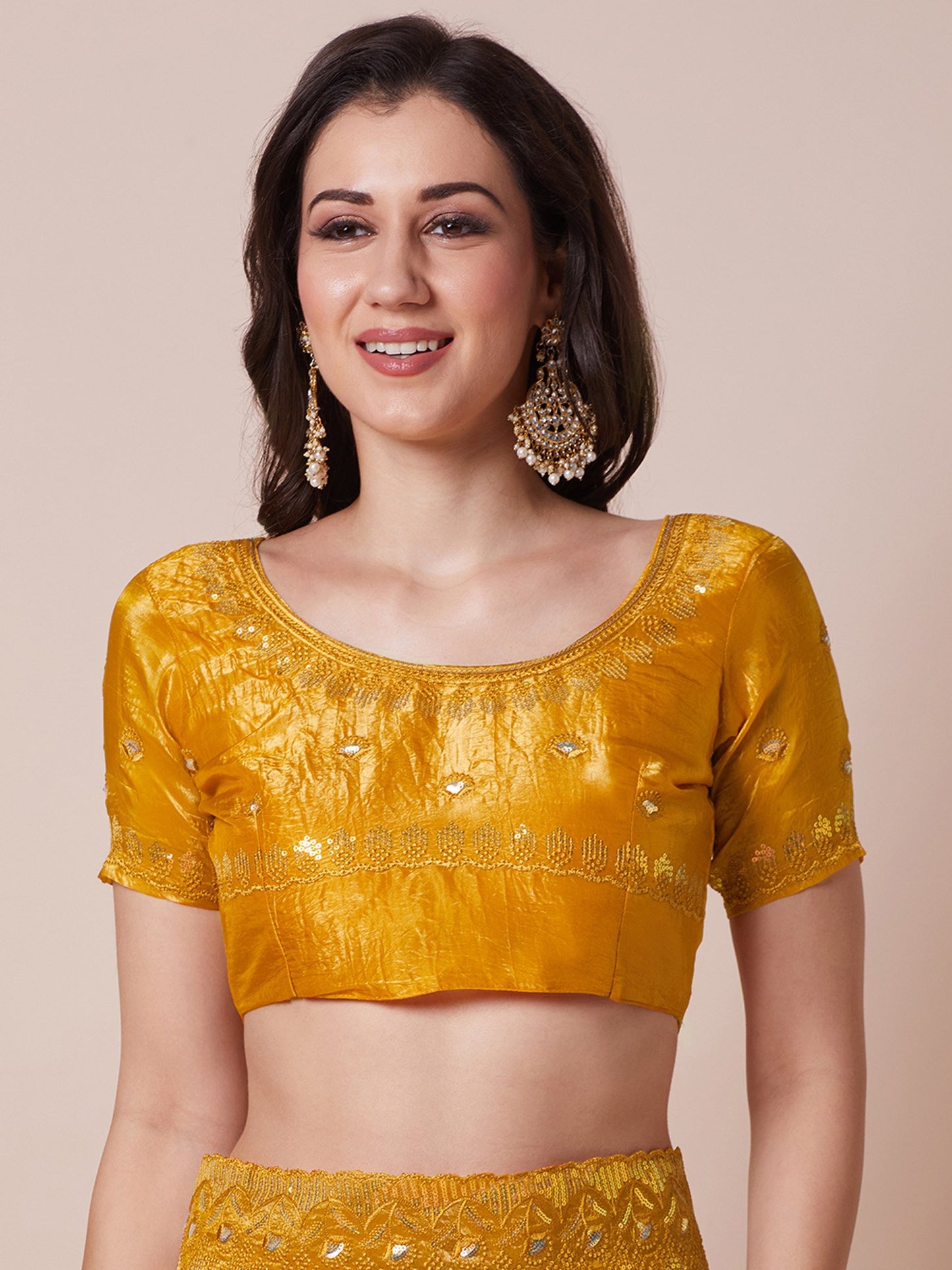 Yellow Party Wear Paper Silk Embellished Saree